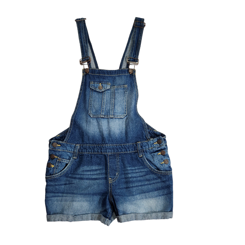 LEI Junior Bib Shortalls Large Denim Blue Jean Dark Wash Y2K 90s Shorts Overalls